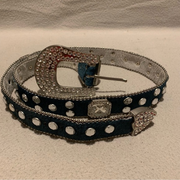 Western Rhinestone Cowgirl Cowboy Bling Studded Genuine Leather Belt - Picture 1 of 8